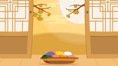 Una-Animación-Del-Fondo-Tradicional-De-Chuseok-En-Estilo-Plano.