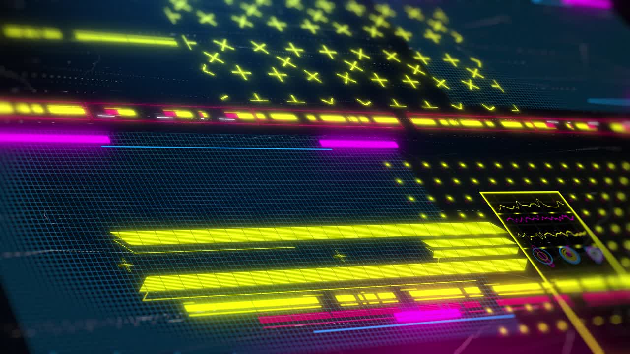 사이버 크 스타일 후드 배경: 스트리밍을 위한 루프 3d 애니메이션, 네온 인터페이스