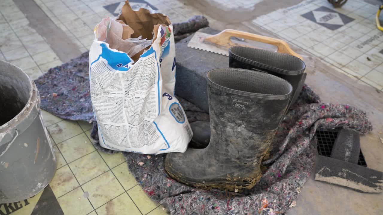 Power tool lying on the floor during renovation