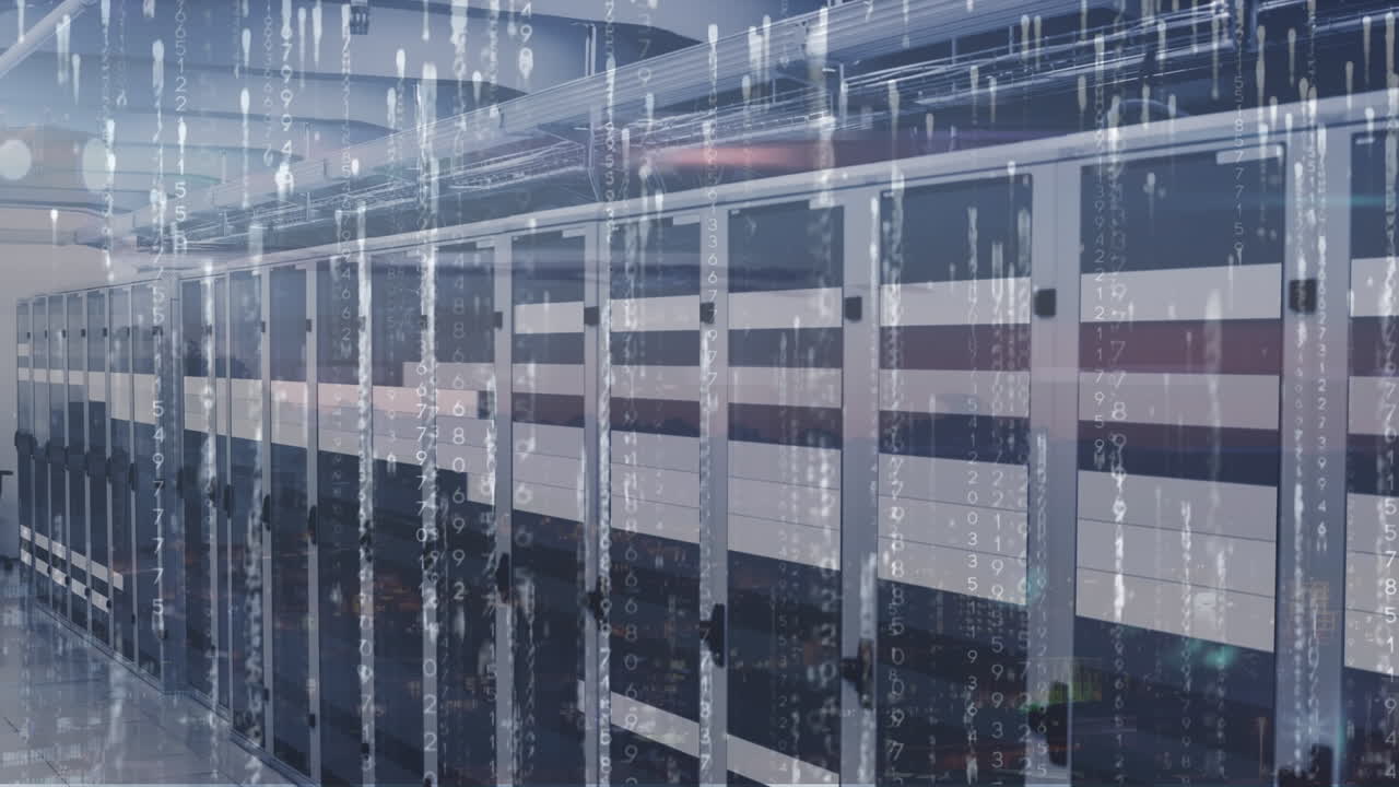 animación de luces y líneas que caen sobre los servidores