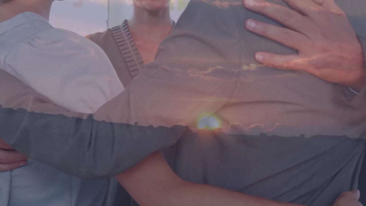 다양한 사업가들이 풍경에 대해 포옹하는 애니메이션