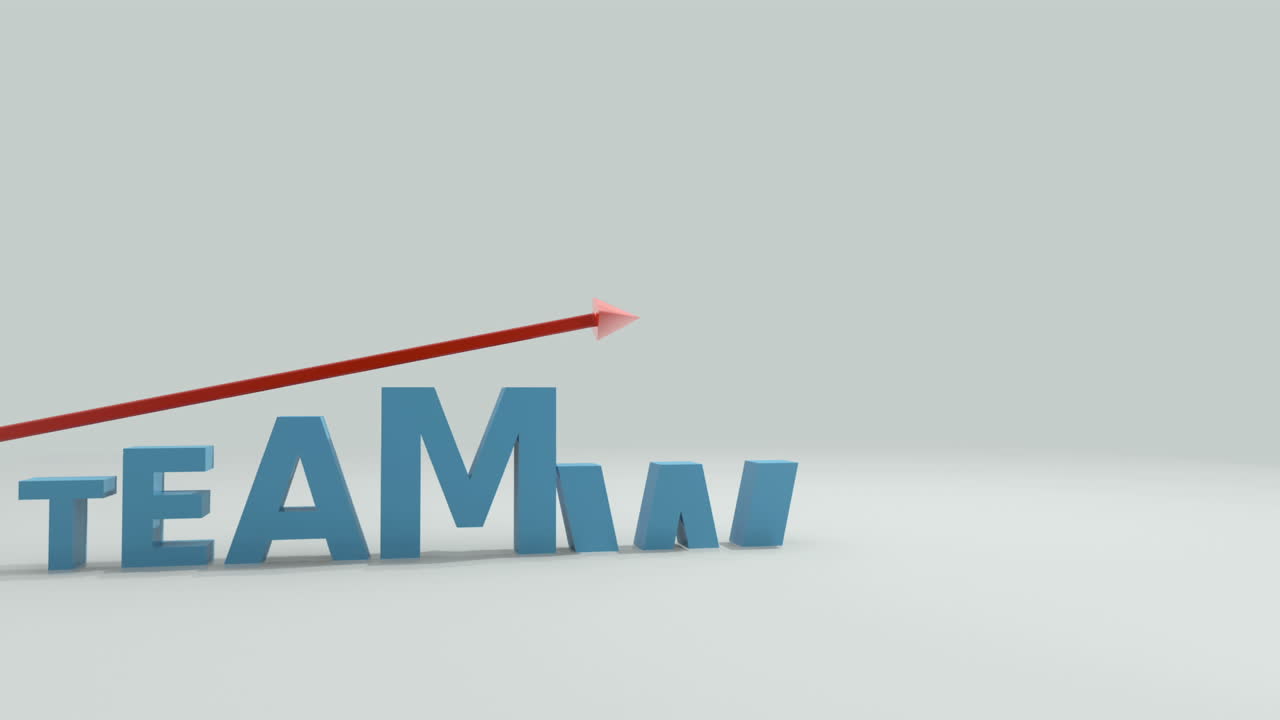 Upward moving arrow ascending over letters spelling the word teamwork