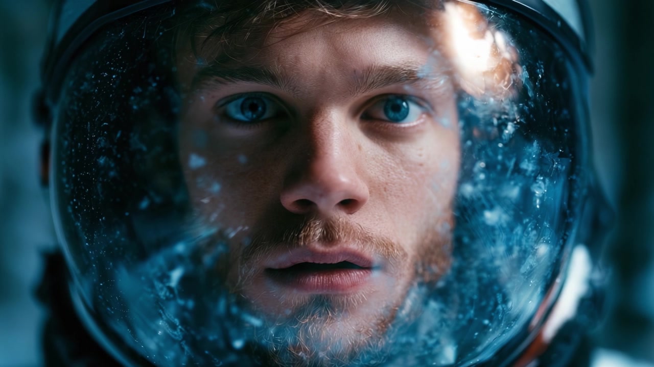 Intense Astronaut Portrait Captured in a Cosmic Environment, Illustrating the Unique Challenges and Emotions Faced in Space Exploration and Beyond