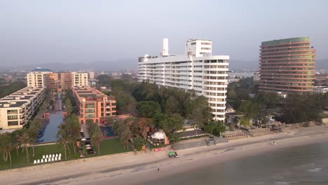 Morning-Aerial-Drone-View-Hotels-Hua-Hin-Beach-Thailand