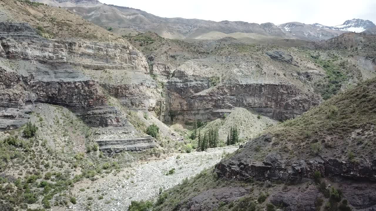 Dry Landscape and Canyon Under Snow Capped Andes Mountains, Maipo, Chile