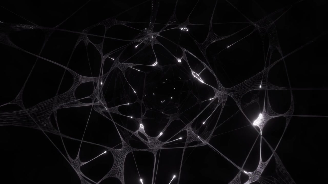 Monochromatic Abstract Neural Network Tunnel with Glowing Connections