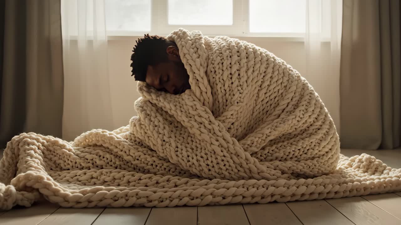 Man sleeping wrapped in a cozy blanket