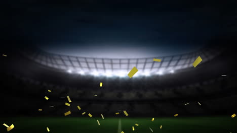 animation of gold confetti falling over empty sports stadium