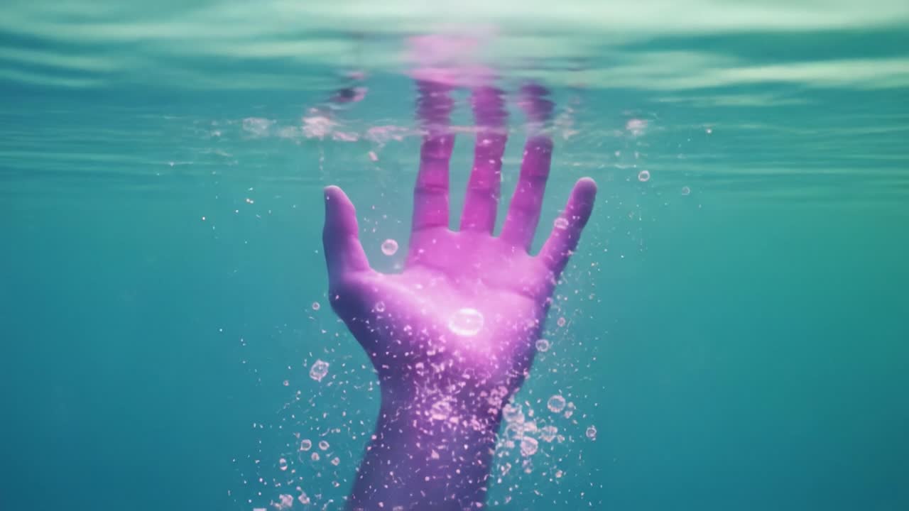 A Mystical Hand Emerges from the Depths of Water, Surrounded by Bubbles and Capturing the Essence of Dreams and Wonder Beneath the Surface