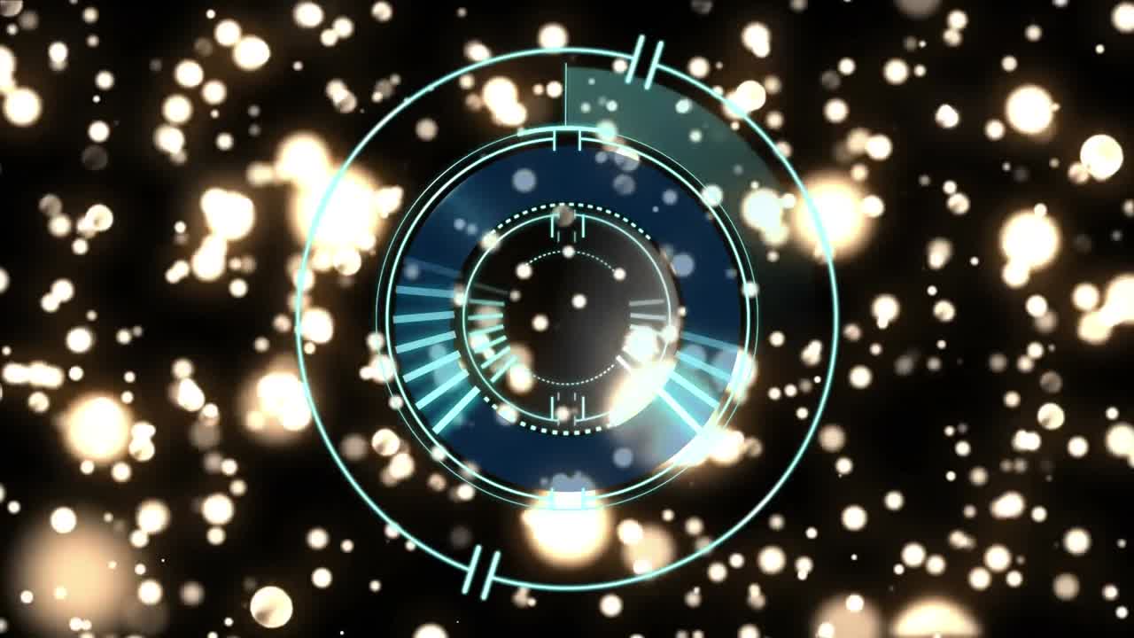 검은 바탕에 반 ⁇ 이는 반점 위의 hud 원의 애니메이션