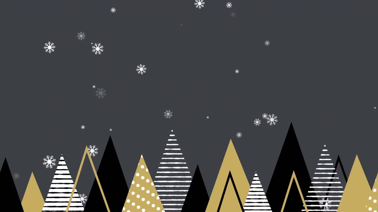 animación de nieve cayendo y árboles de navidad sobre fondo gris