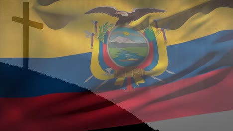 Animation-of-christian-cross-and-flag-of-ecuador