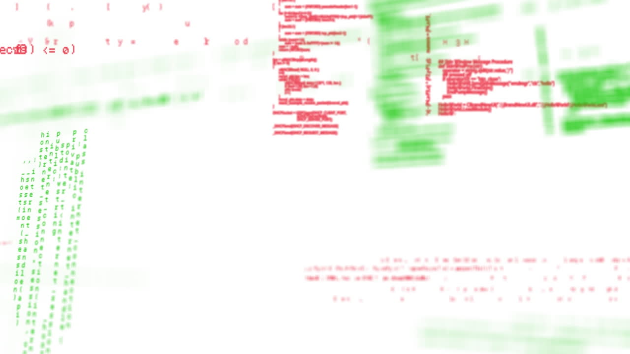 Animation of multicolored computer language and grid pattern over white background