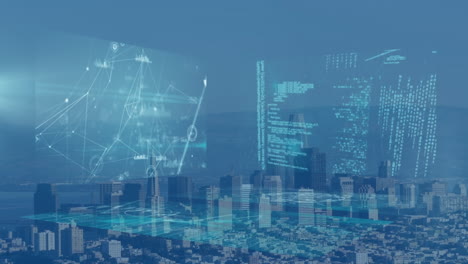 animation of data processing on screens over landscape