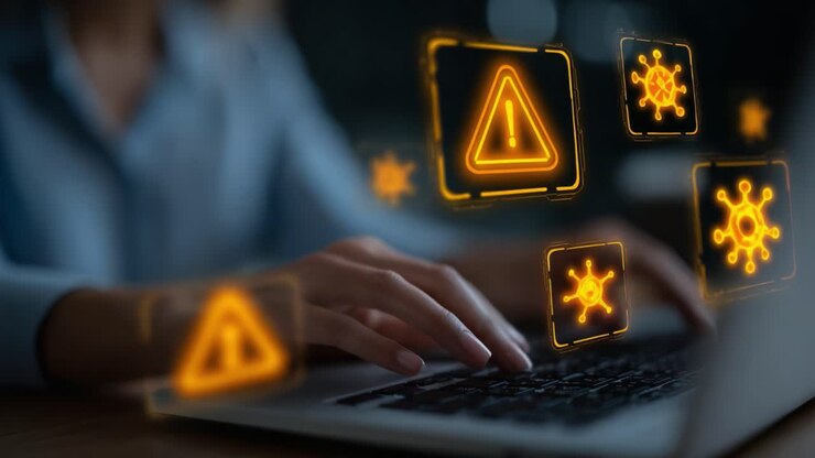 I en digitalt forbundet verden er cybersikkerhed afgørende, når brugere interagerer med advarselsskilte og notifikationer om potentielle trusler, mens de bruger laptops.