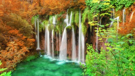 Cinemagraph-video-of-waterfall-landscape-in-Plitvice-Lakes-Croatia-in-autumn