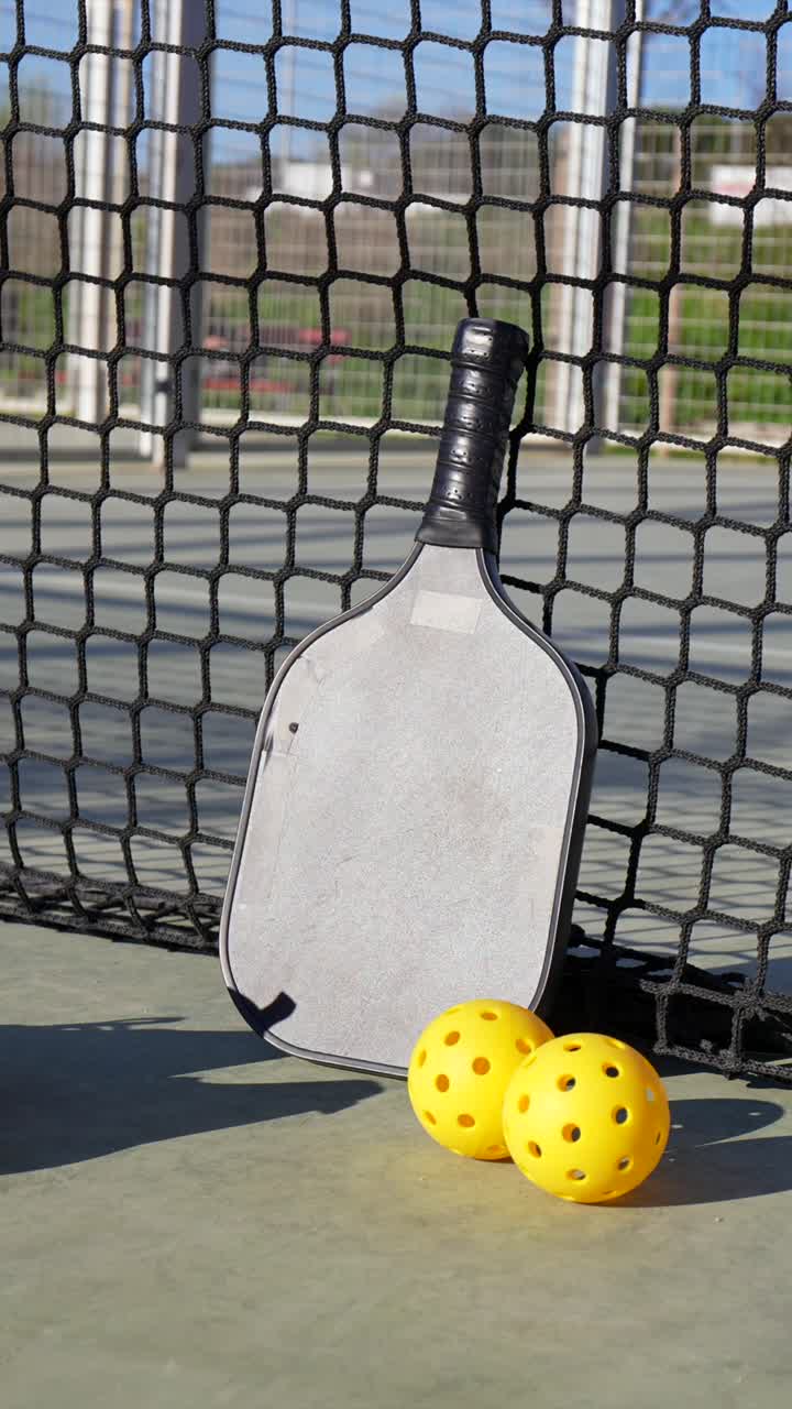 Pickleball Equipment on Court Next to Net