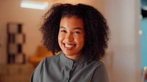business woman, portrait and smile at night