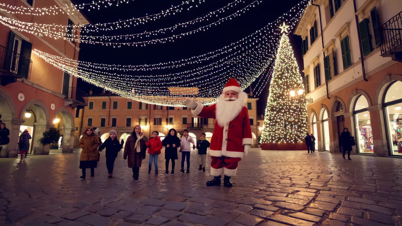 Santa Claus in a Christmas City Square