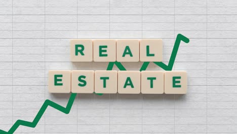 real estate, scrabble letter blocks, graph - animation