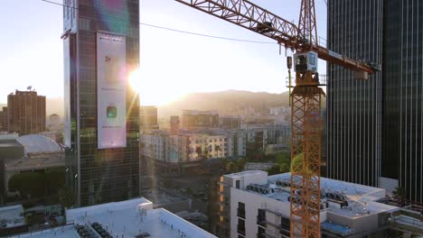 An-Excellent-Aerial-Shot-Of-Skyscrapers-And-Construction-Equipment-In-Downtown-Los-Angeles-California