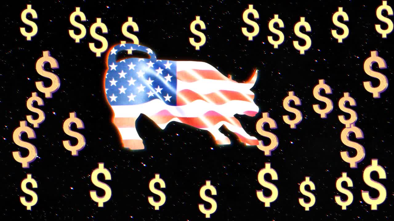 animación de ternero dorado. símbolo de éxito y riqueza. efecto glitch. concepto de mercado de valores. nft cryptoart signo. 4k