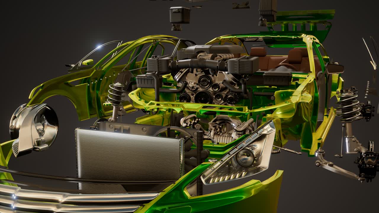 разобранный автомобиль с видимыми частями