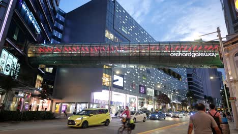 orchard gateway and cityscape at dusk