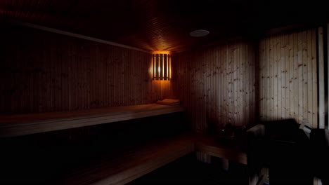 Slow-closing-shot-of-a-wooden-sauna-within-a-luxury-villa-in-France