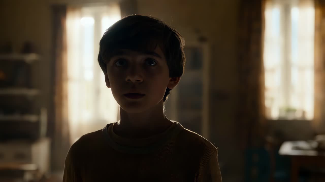 niño con una expresión curiosa en una habitación