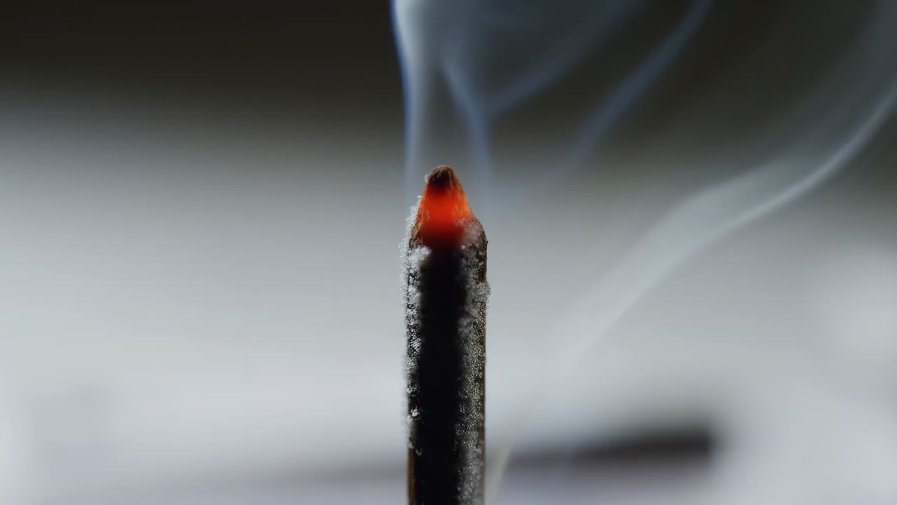Close-up of a Burning Incense Stick with Rising Smoke