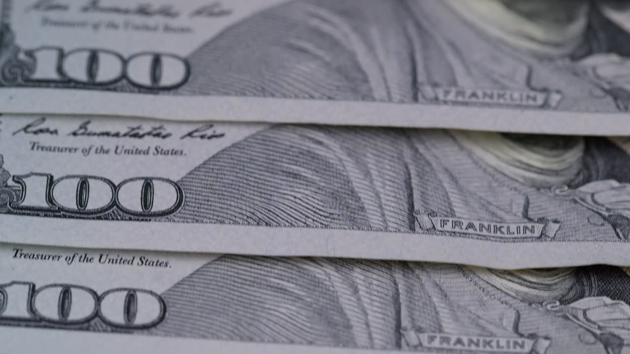 많은 매크로 100 미국 달러 지폐, 현금 돈 지폐, 100 미국 달러, 금융 및 투자