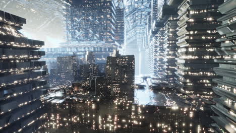 futuristic skyline with advanced architecture and vibrant lights