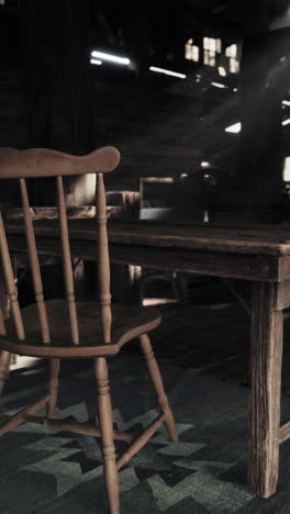 rustic wooden chair and table in an empty room