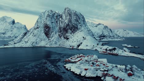 Aerial-view-of-Lofoten-Islands-beautiful-landscape-during-winter