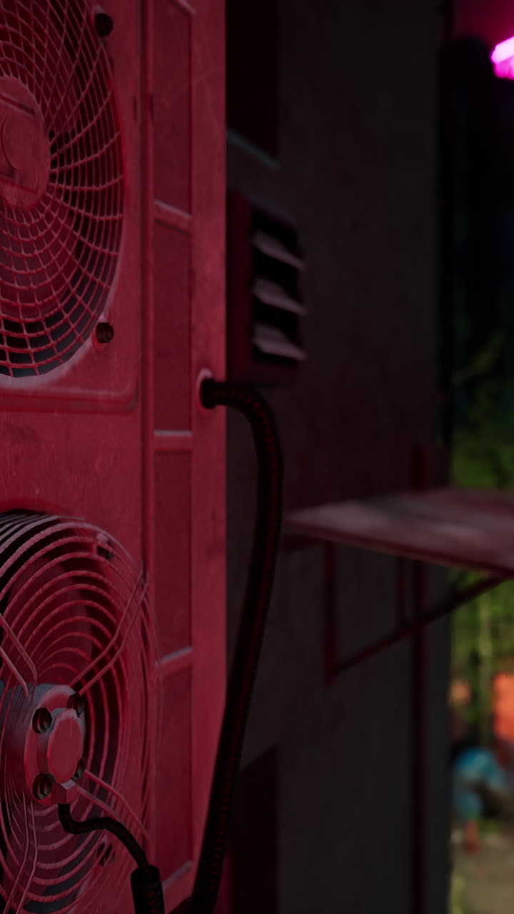 exterior nocturno urbano con aire acondicionado