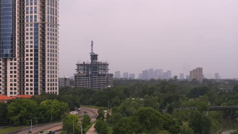 Toma-De-Drone-De-Houston,-área-Del-Paisaje-Urbano-De-Texas