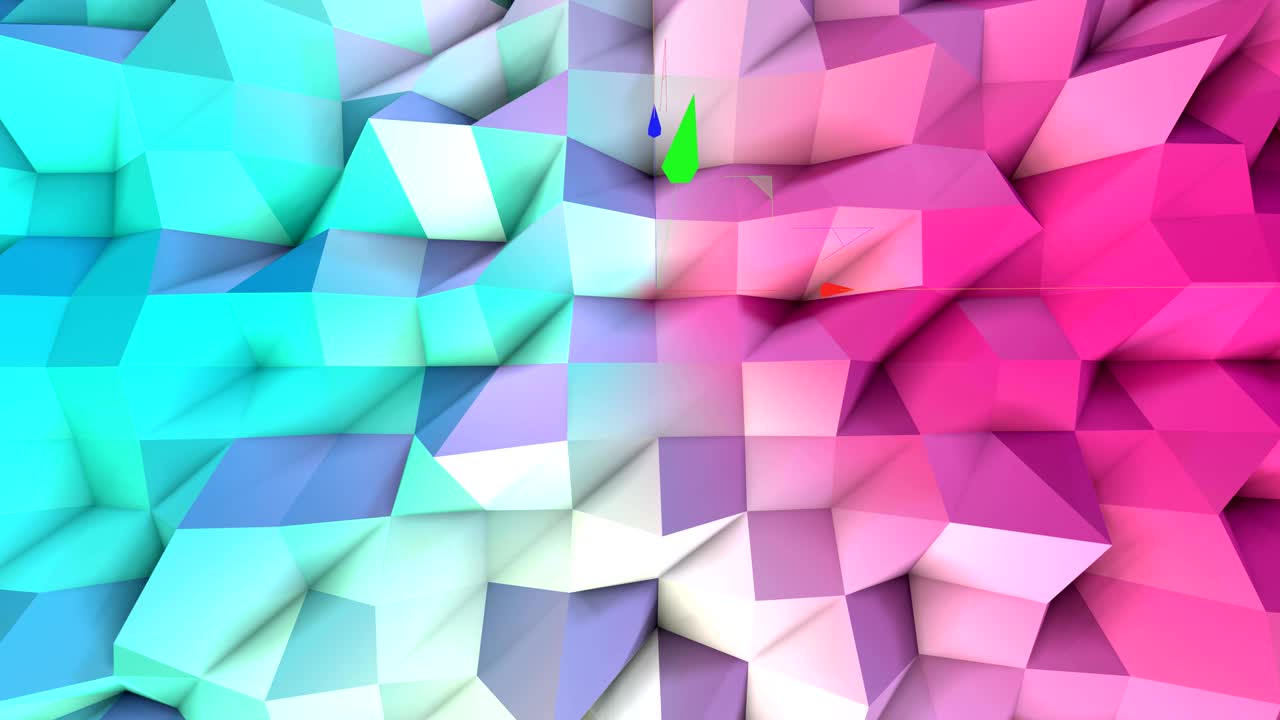 Abstract simple blue pink low poly 3D surface as surreal terrain. Soft geometric low poly motion background of shifting pure blue pink polygons. 4K Fullhd seamless loop background