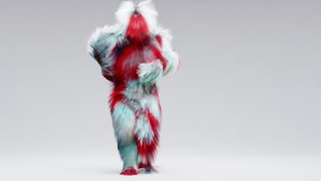 looping animation of hairy 3d cartoon dancing, house dance, furious beast having fun, mascot looping, harmonious minimal modern movement design, fluffy monster, 3d render