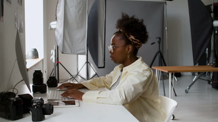 Photographer editing pictures