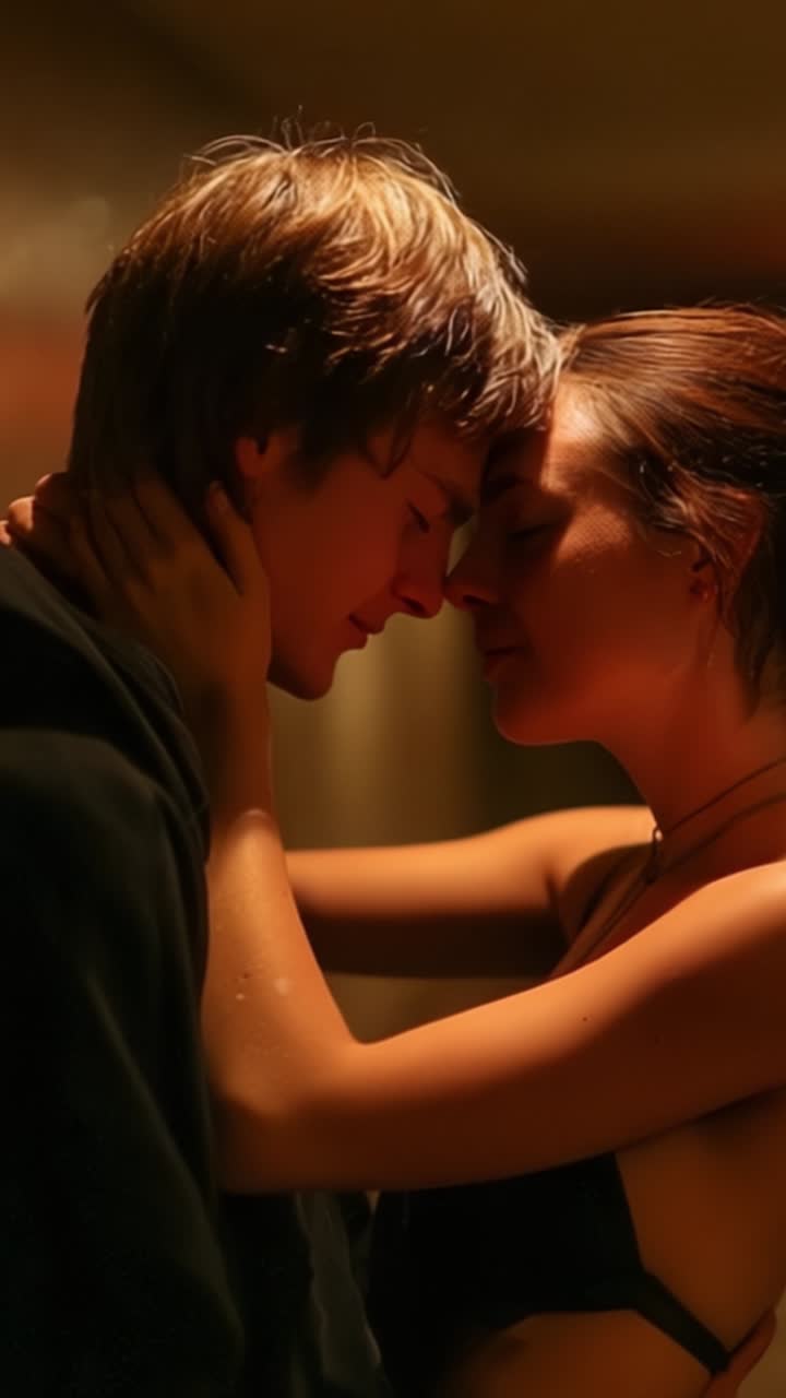 A Tender Embrace: An Intimate Moment Captured Between Two Individuals Sharing Affection and Connection in a Softly Lit Environment