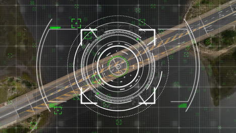 Animation of scope scanning and data processing over road and landscape