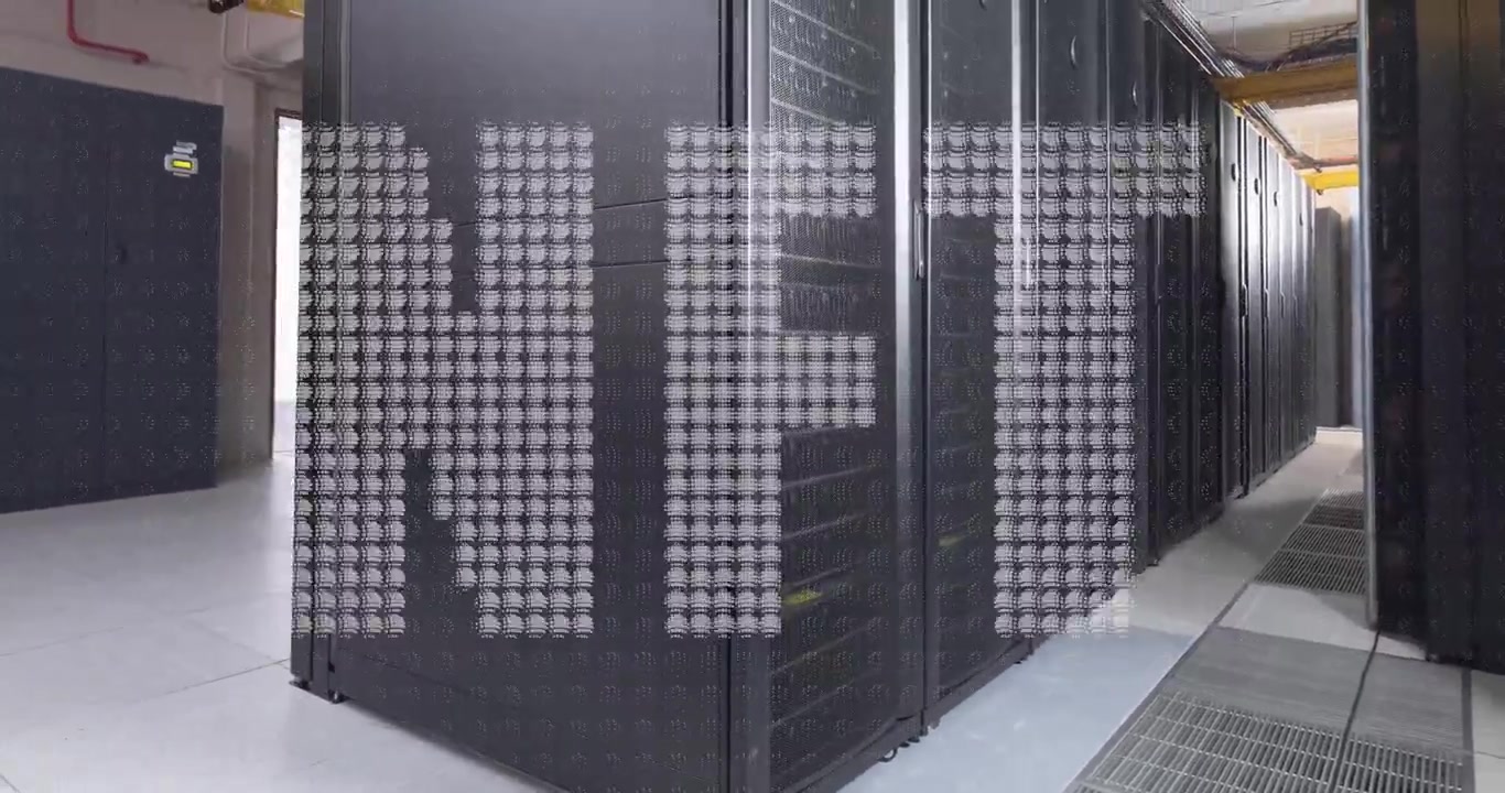 Animation of nft text over server room