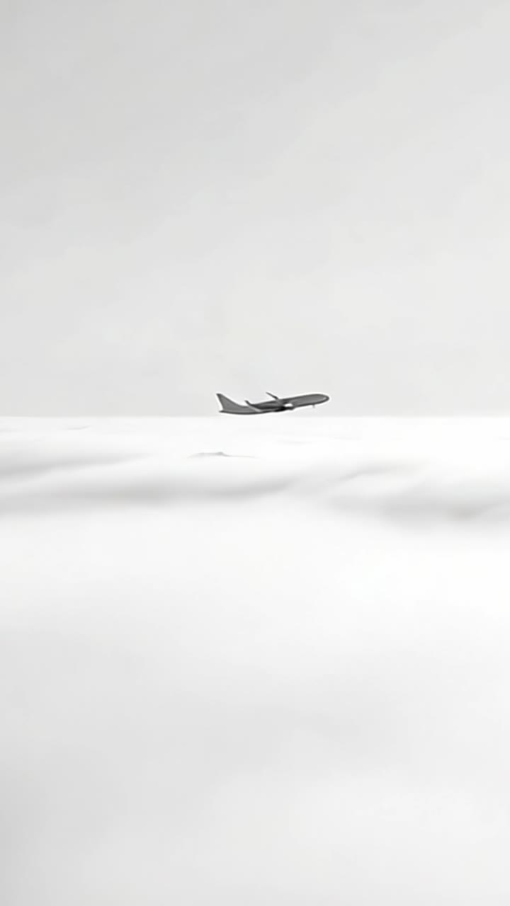 Ett ensamt flygplan som svävar över molnen, vilket visar flygningens fridfulla skönhet mitt i en vidsträckt yta av mjuka, böljande vita moln på himlen.