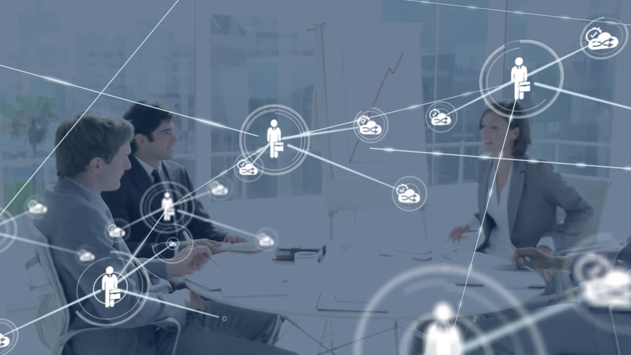 사무실에서 다양한 사업가들과의 연결 네트워크의 활성화