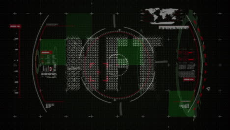 animación de texto nft sobre procesamiento de datos y escaneo de alcance