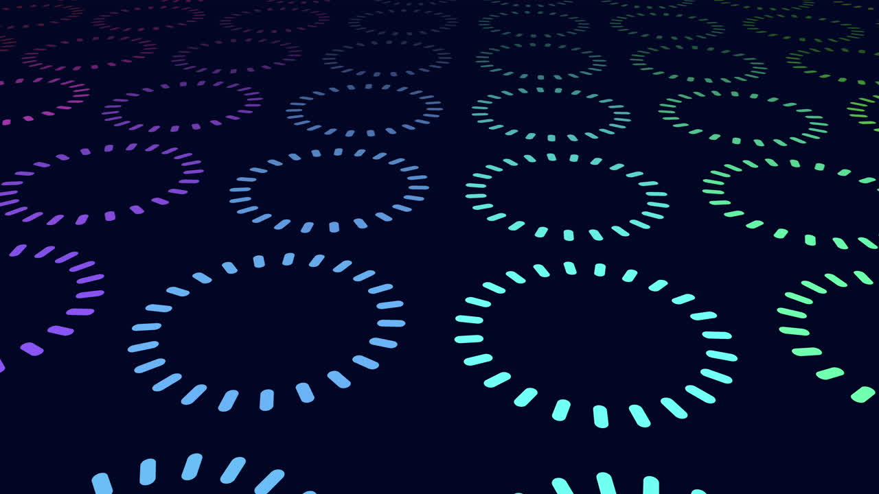 A vibrant and whimsical arrangement of colorful circles overlapping in a circular design, set against a dark background, creating a visually engaging and dynamic pattern
