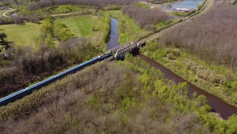 train crossing bridge over river in argentine rural landscape near buenos aires