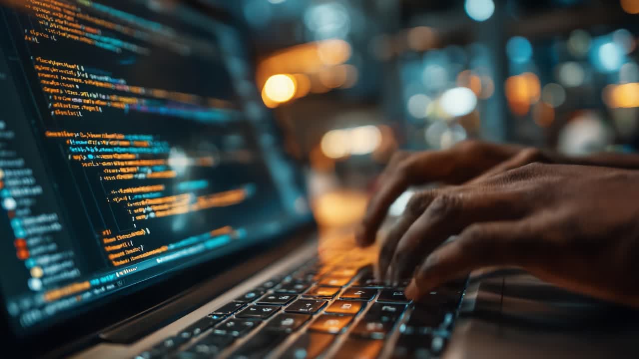 A Close-Up of Hands Typing Code on a Laptop, Highlighting the Intricacies of Programming in a Modern Digital Environment with a Softly Lit Background