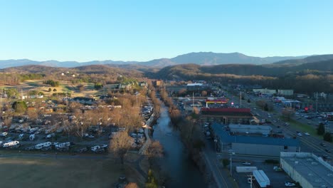 piegon forge, tn aerial pull out at sunset.